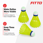 96 Pieces LED Shuttlecock Pack, 3-Piece Glow in the Dark Badminton Birdies for Evening Play