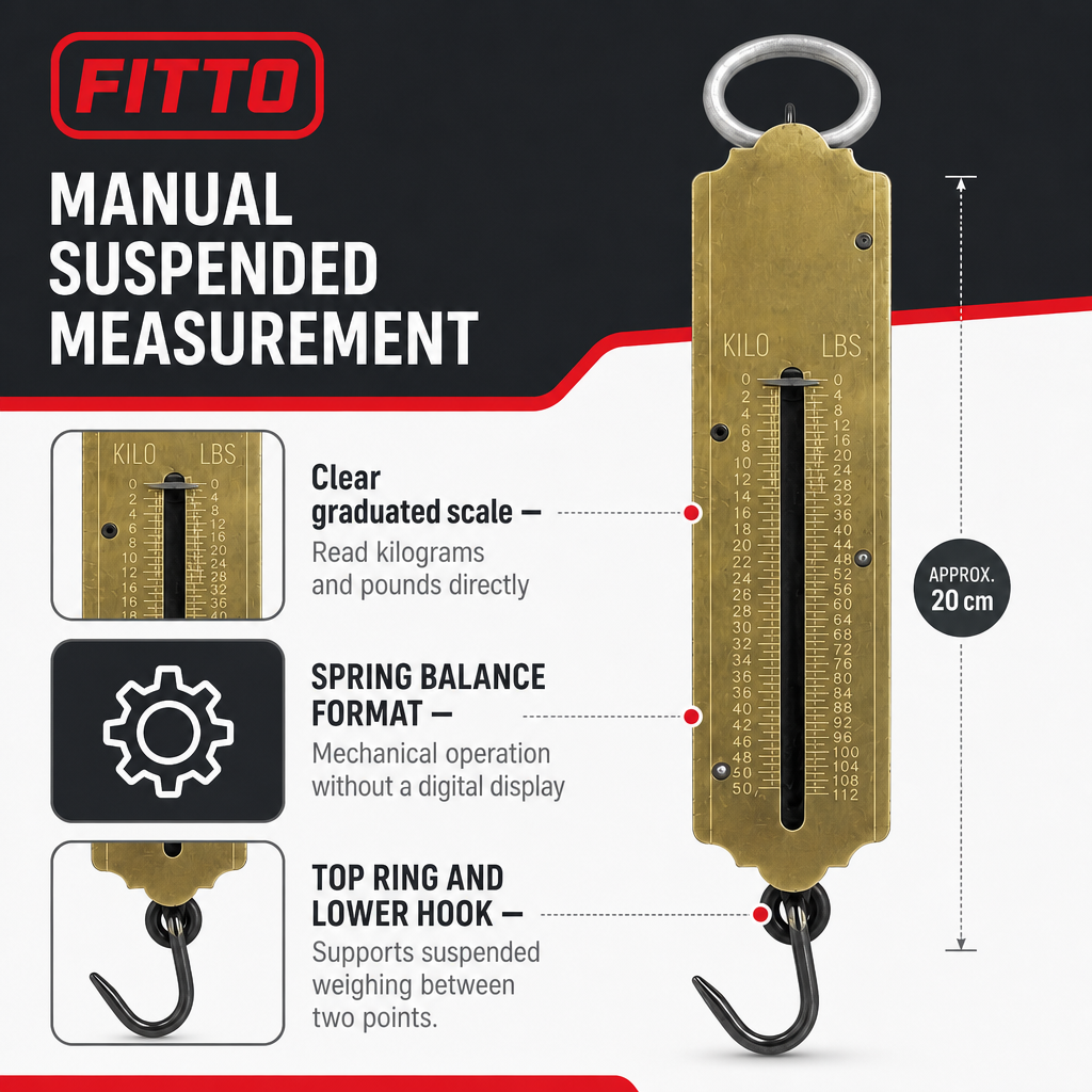 96 Pieces Mechanical Spring Balance Hanging Scale, 50 kg Capacity, 20 cm Brass Body, 1 Piece