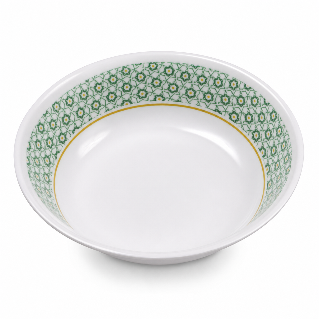 96 Pieces Melamine Salad Bowl, 7 Inch, White with Green and Yellow Pattern