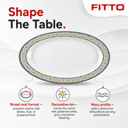 96 Pieces Melamine Wavy Oval Serving Plate, 14 Inch, White and Grey with Yellow Accents