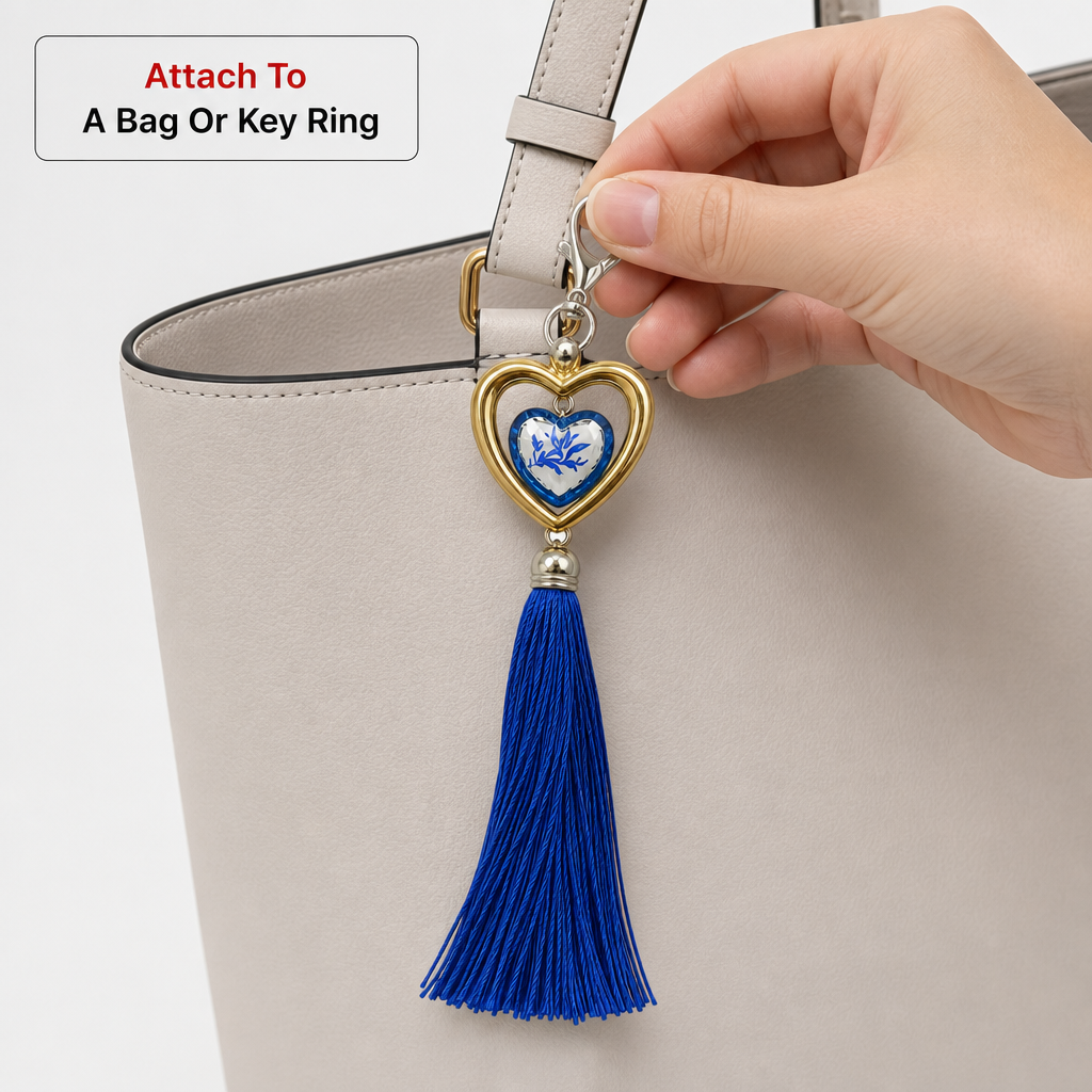 120 Pieces Decorative Heart Charm Keychain with Blue Tassel, Single Novelty Bag Pendant