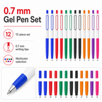 72 Pieces Gel Pens 0.7 mm, Multicolor Ink, 12 Pieces