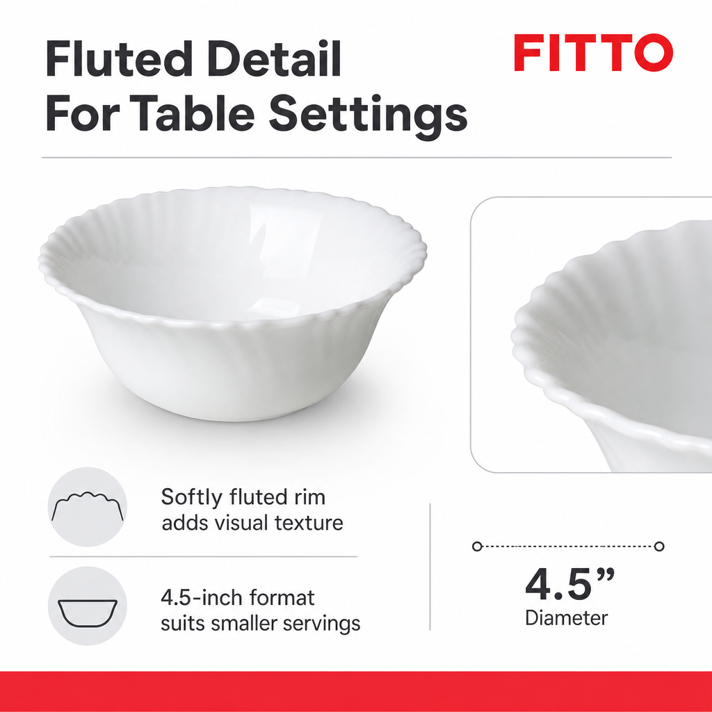 240 Pieces Opal Glass Bowl, 4.5 Inch, White Round Serving Bowl with Fluted Rim