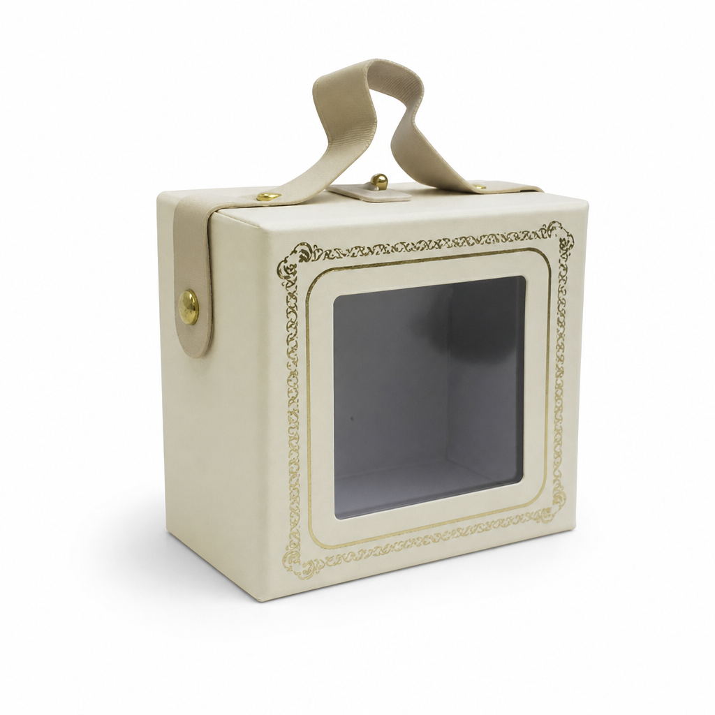 144 Pieces Cream Square Present Box with Clear Window and Ribbon Handle, 10 × 10 × 6.5 cm, 1 Piece