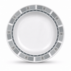 144 Pieces Soup Plate, 6 Inch, Grey With Geometric Border, Round Tablewares For Serving