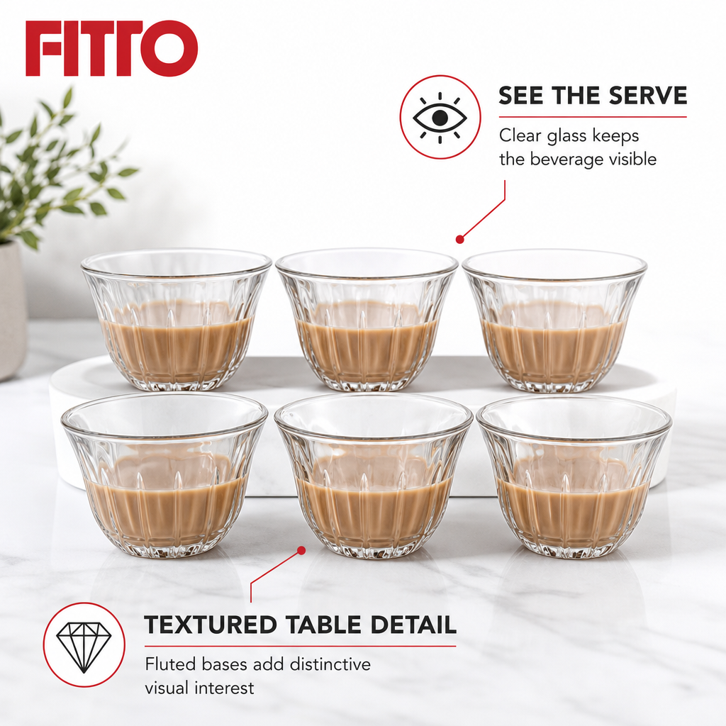 96 Pieces Clear Glass Cawa Cups with Fluted Base, 6 Pieces