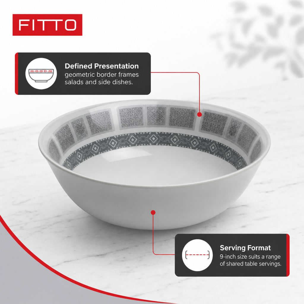 96 Pieces Melamine Salad Bowl, 9 Inch, Grey Geometric Border