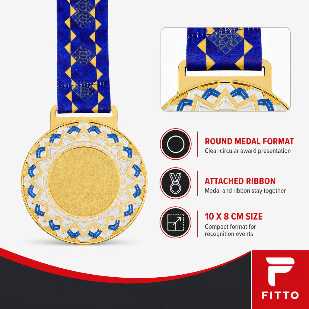 120 Pieces Award Medal with Ribbon, Gold Silver or Bronze Finish, Round Recognition Medal, 10 x 8 cm