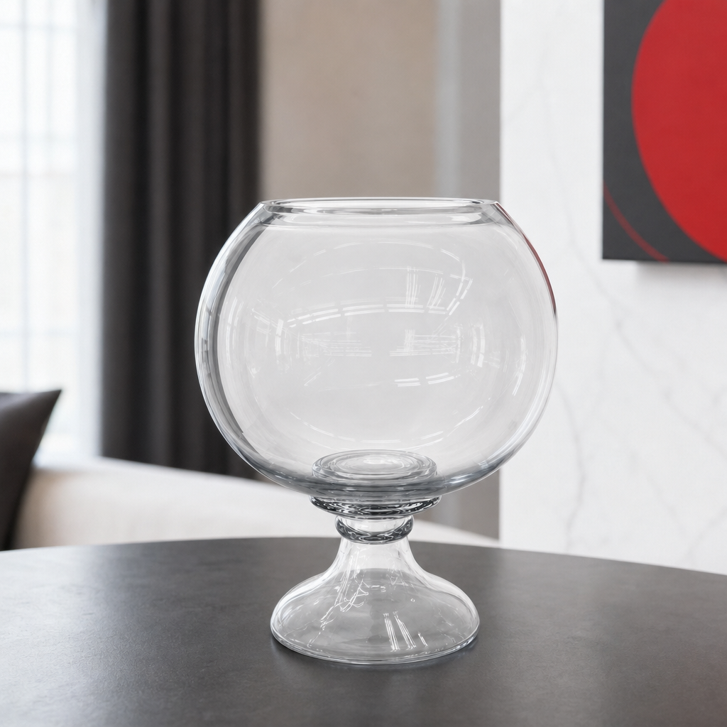 48 Pieces Round Glass Display Bowl with Pedestal Base, Clear Decorative Centerpiece, 35 cm