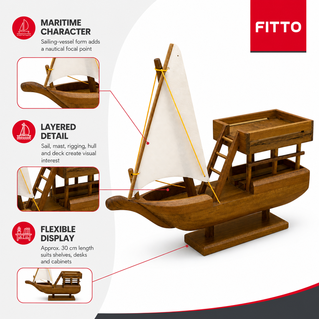 60 Pieces Decorative Wooden Dhow Boat Model with Sail, Tabletop Nautical Ornament, 30 cm