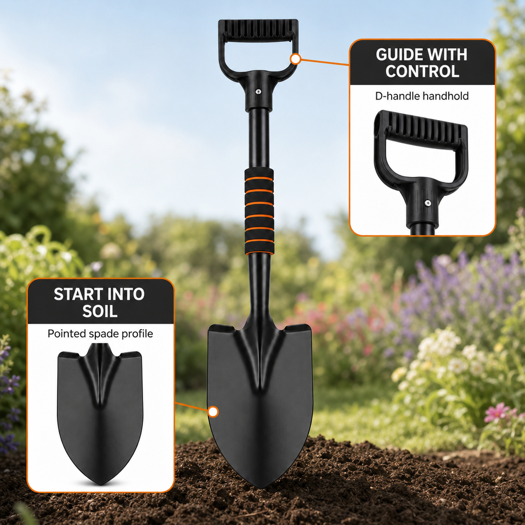 96 Pieces D-Handle Pointed Garden Spade Shovel, 70 cm, Black, 1 Piece