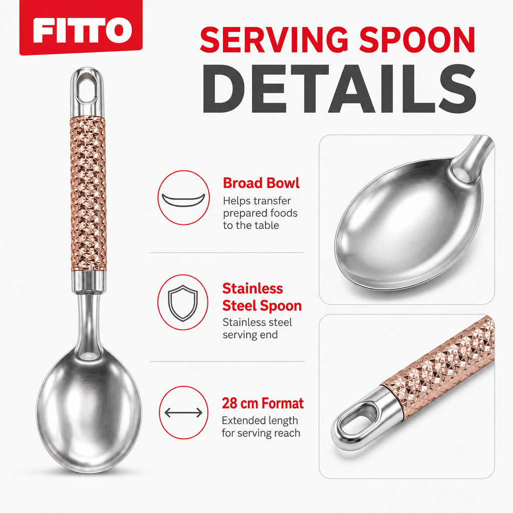 120 Pieces Stainless Steel Serving Spoon with Decorative Metal Handle, 28 cm, 1 Piece