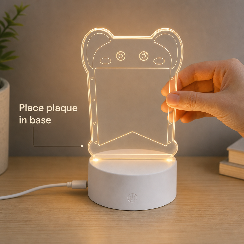 96 Pieces 3D Acrylic LED Night Lights with USB Base, Clear Plaque and White Stand, 1 Piece
