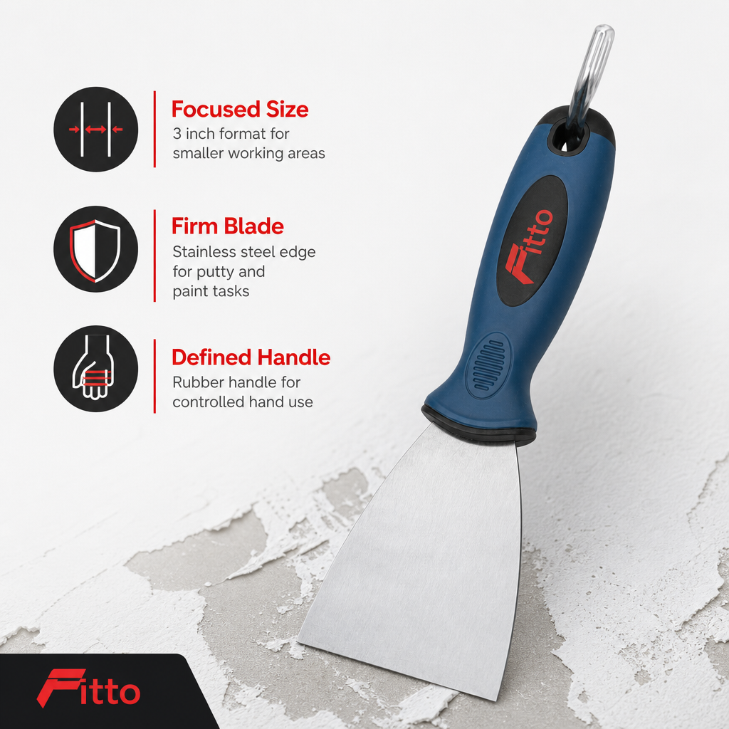 120 Pieces 3 Inch Stainless Steel Putty Knife and Paint Scraper with Rubber Handle, Blue Black Silver, 1 Piece