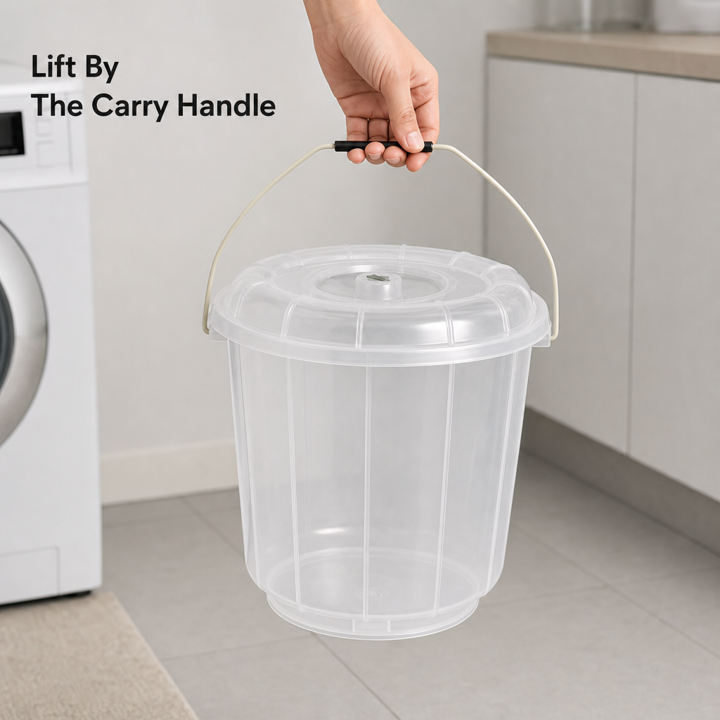 96 Pieces Transparent Plastic Bucket with Lid and Carry Handle, 20 Litre