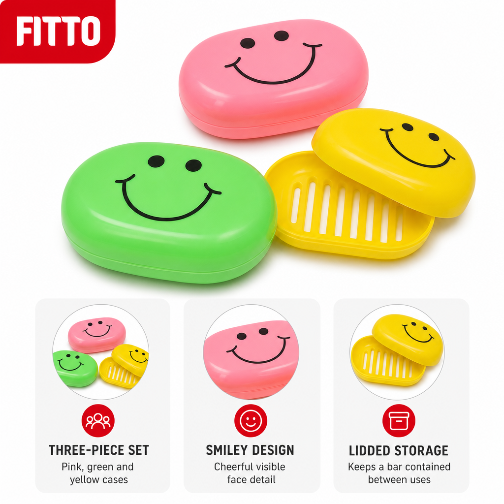 240 Pieces Pink Green and Yellow Smiley Plastic Soap Cases, 3 Pieces