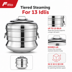 48 Pieces Stainless Steel Multi-Tier Idli Steamer Pot with Domed Lid, 13-Idli Capacity
