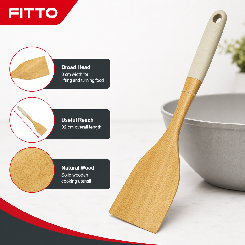 96 Pieces Wooden Solid Turner, 32 cm Kitchen Spatula for Cooking and Food Flipping