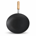 72 Pieces Black Iron Tawa Frying Pan with Wooden Handle, 14 Inch, 1 Piece