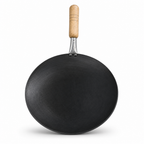 72 Pieces Black Iron Tawa Frying Pan with Wooden Handle, 14 Inch, 1 Piece