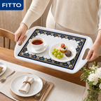 96 Pieces Melamine Rectangular Serving Trays with Handles, 18 Inch, Ornate Border Design