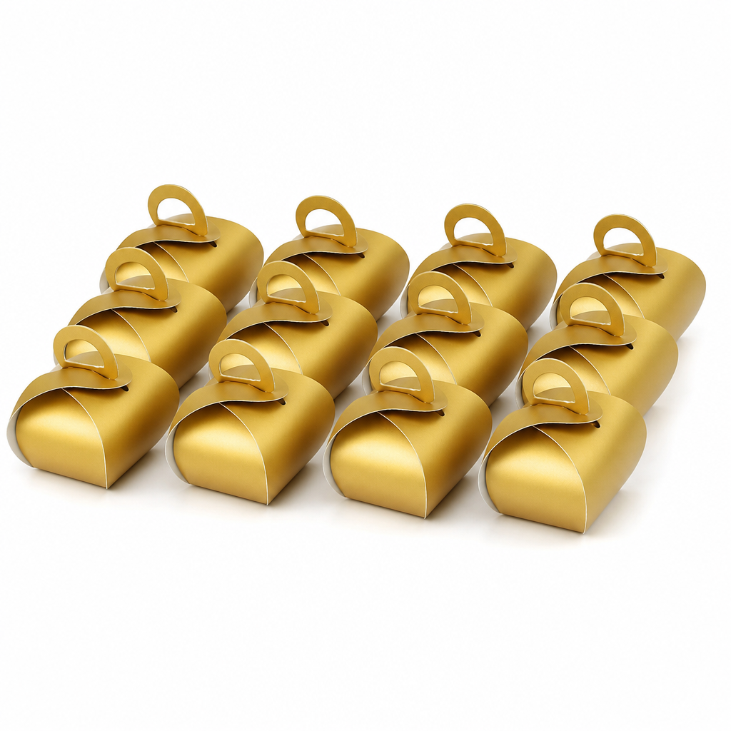 96 Pieces Gold Handle Candy Favor Boxes, 9.5 x 9.5 x 10 cm, 12 Pieces