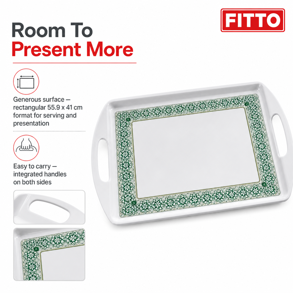 72 Pieces Rectangular Serving Trays with Double Handles, 22 Inch, Gray Decorative Border