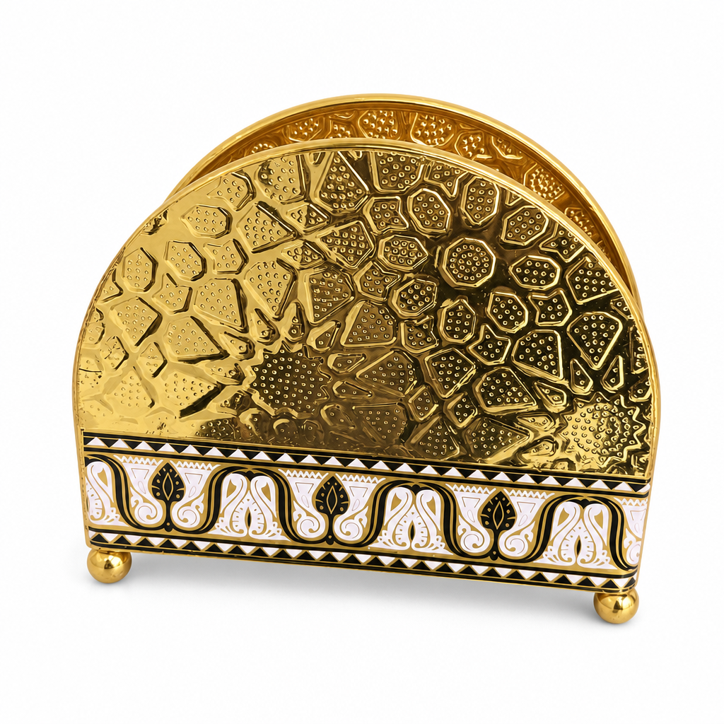 96 Pieces Decorative Metal Napkin Holders, Gold and White Patterned Table Setting Organizer, 1 Piece