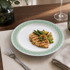 96 Pieces Melamine Dinner Plate, 11 Inch Round Tablewares, White with Green and Yellow Pattern