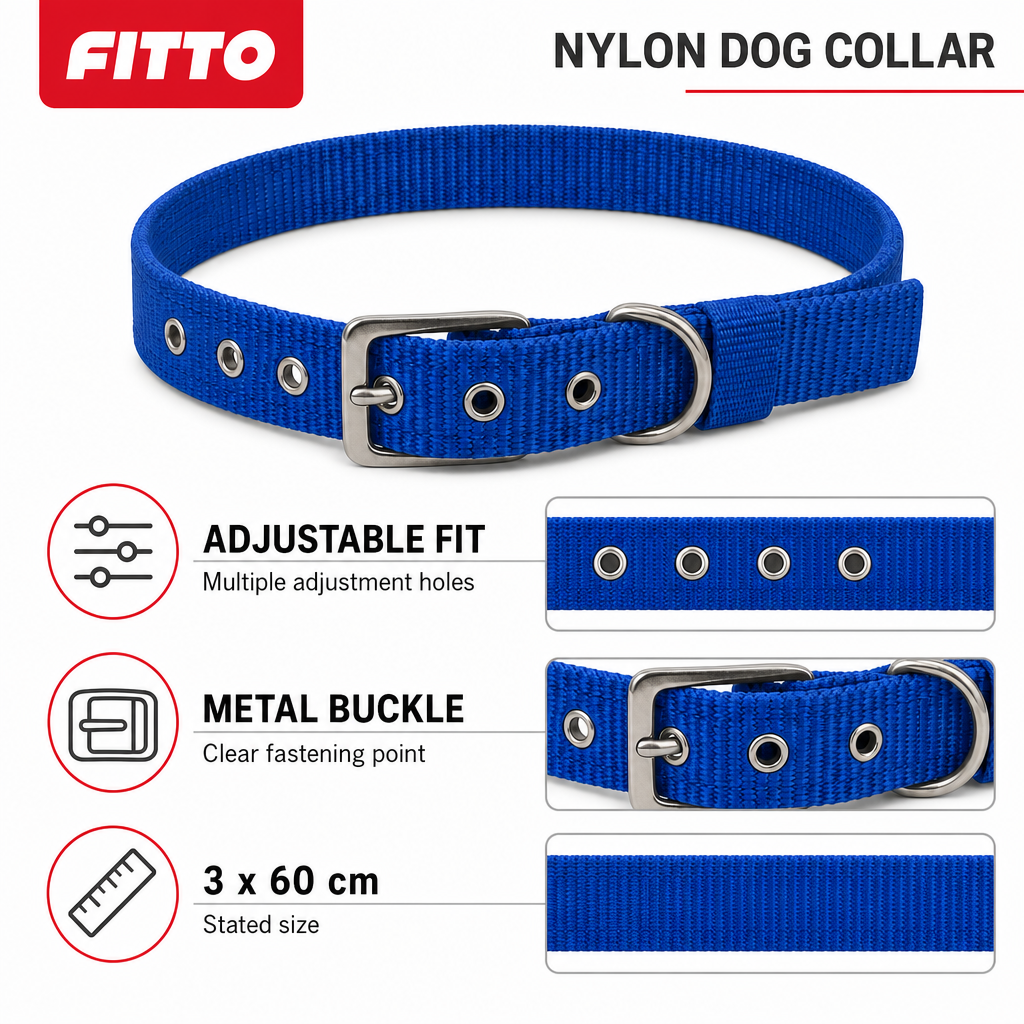120 Pieces Adjustable Nylon Pet Dog Collar with Metal Buckle, 3 x 60 cm, Assorted Colour, 1 Piece