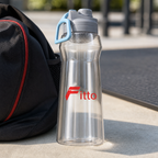96 Pieces Clear Plastic Water Bottle with Blue Built-In Carry Handle, Sports Hydration Bottle, 32 cm Tall