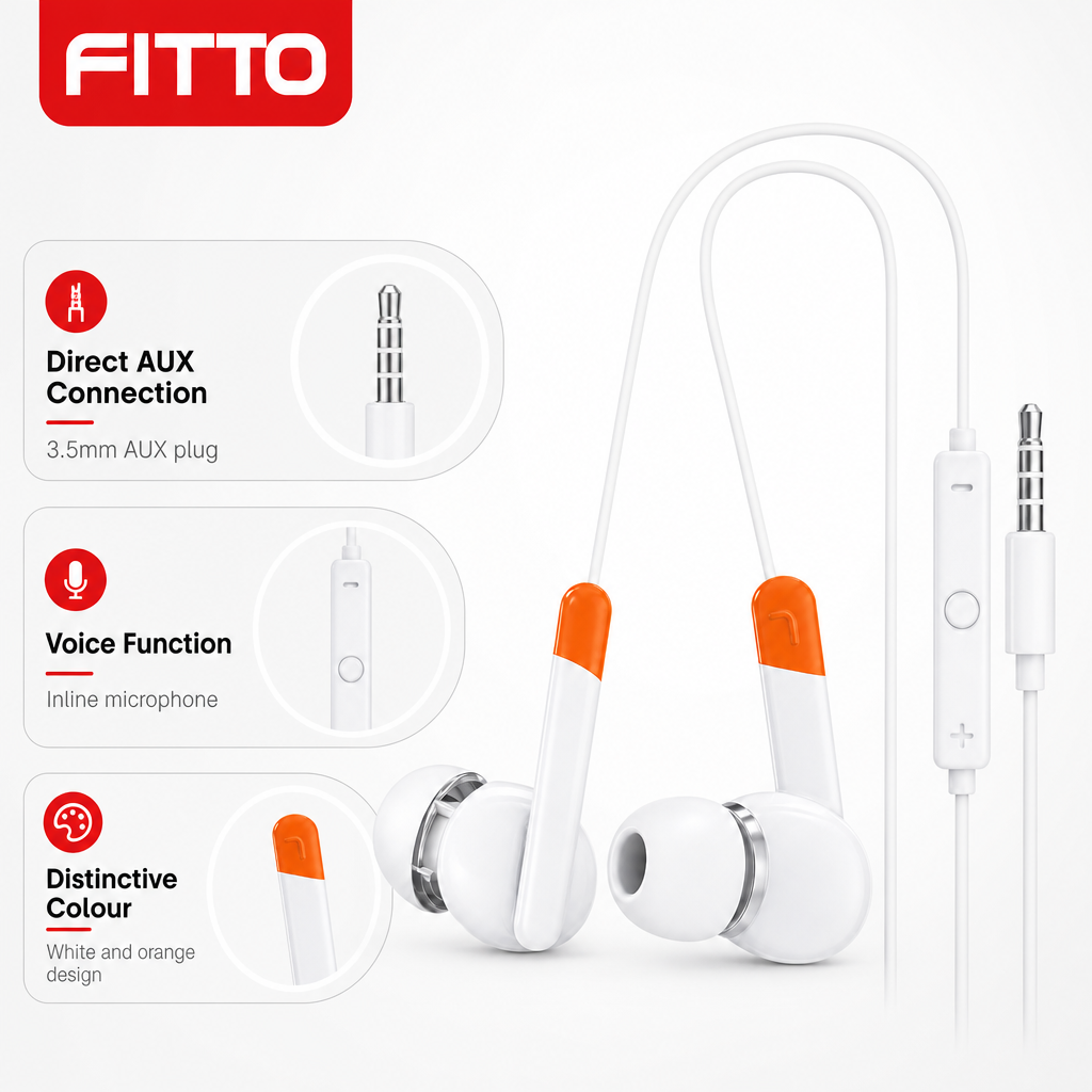 120 Pieces Wired Earphoneses with Inline Microphone, 3.5mm AUX, White and Orange