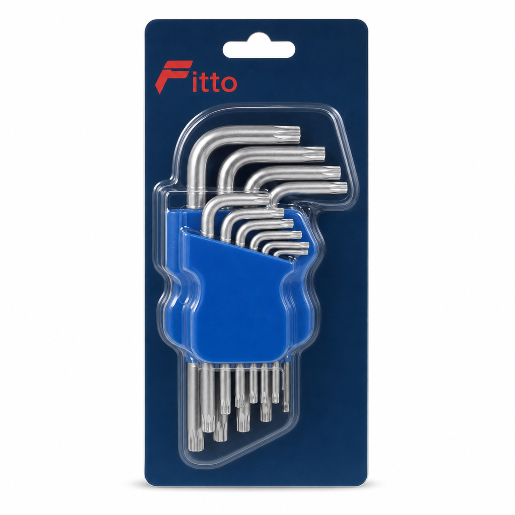 96 Pieces Ball Pointed Hex Key Set T10–T50, Blue and Silver, 9 Pieces