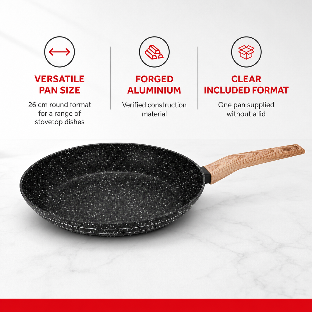 48 Pieces Forged Aluminium Frying Pan Without Lid, 26 x 5 cm, Black