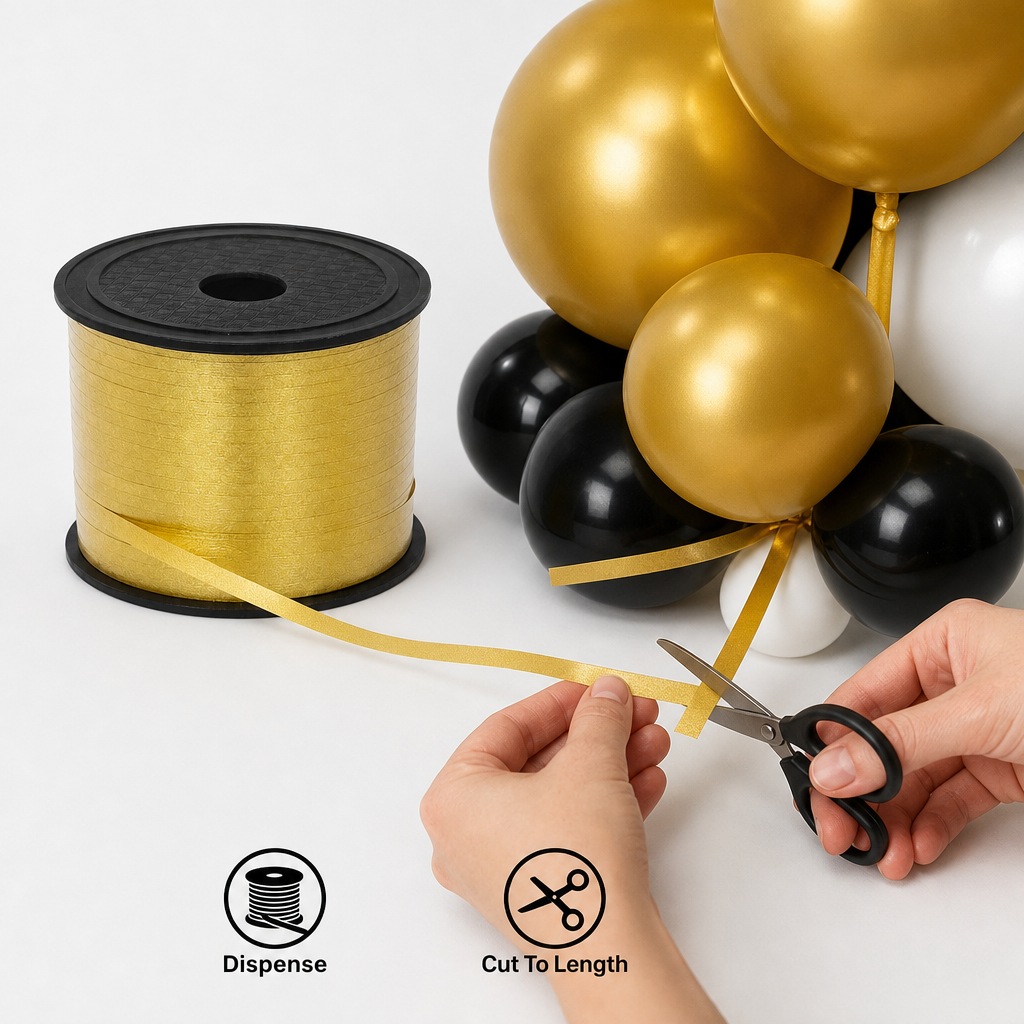 240 Pieces Gold Balloon Ribbon Roll, 5 mm x 100 yd, Party Decorations Ribbon for Balloon Arrangements
