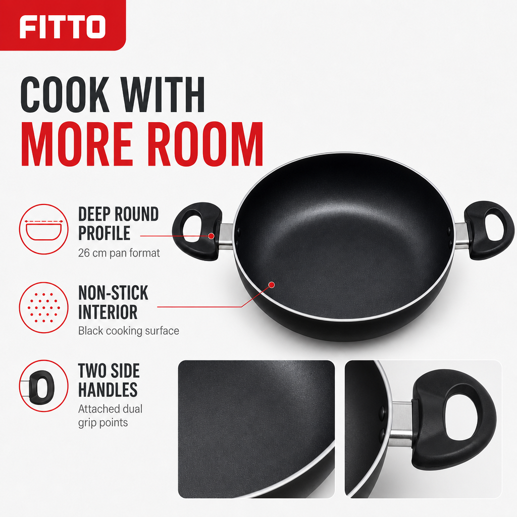 72 Pieces Non-Stick Deep Frying Pan, 26 cm Round Cookwares with Dual Side Handles