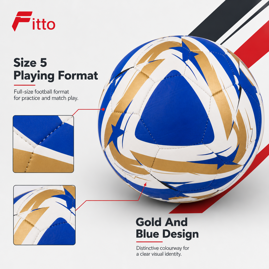 60 Pieces Size 5 Football, Gold and Blue Design, Single Ball for Practice and Match Play