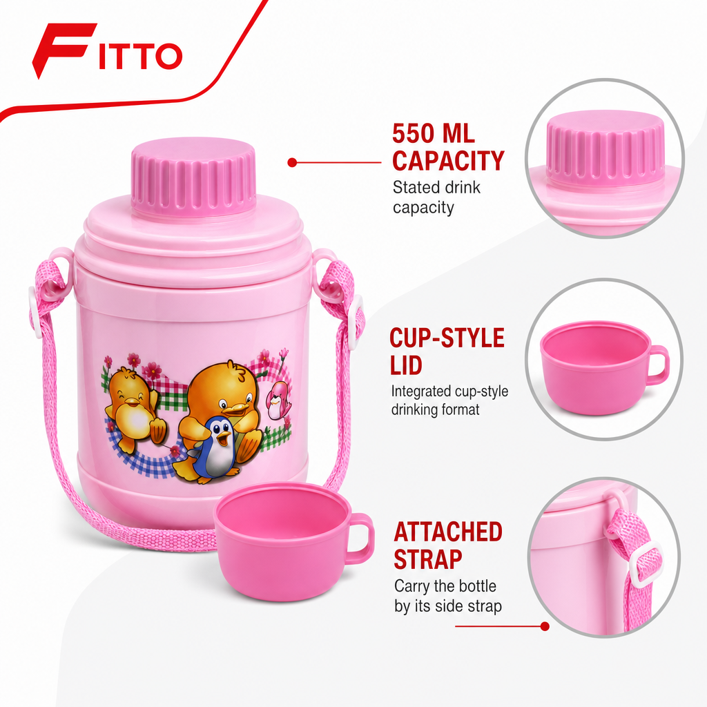 144 Pieces 550 ml Plastic Water Bottle with Cup-Style Lid, Assorted Colour, 1 Piece