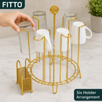 96 Pieces Gold-Tone Cup and Glass Drying Rack with 6 Holders, Metal Kitchen Organizer, 35 x 30 x 28 cm