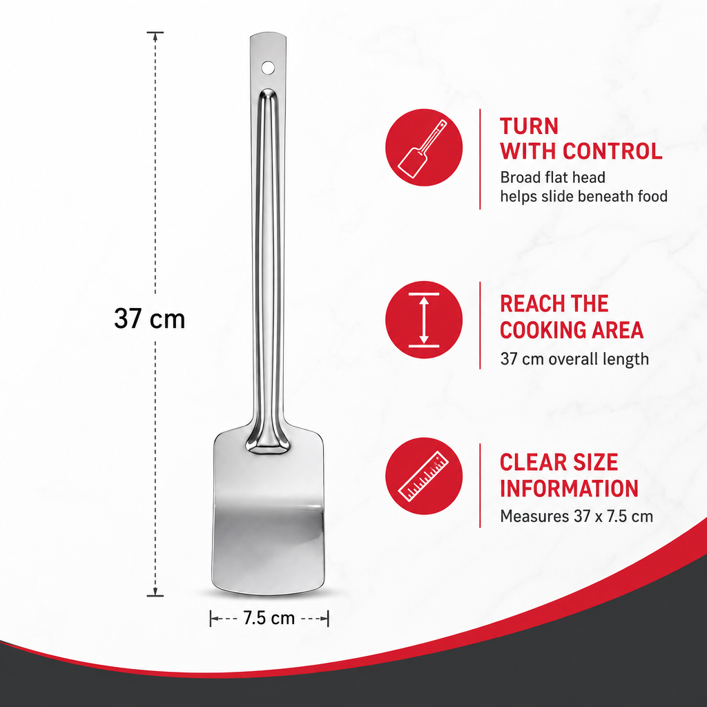 144 Pieces Stainless Steel Flat Turner, 37 x 7.5 cm, Silver, 1 Piece