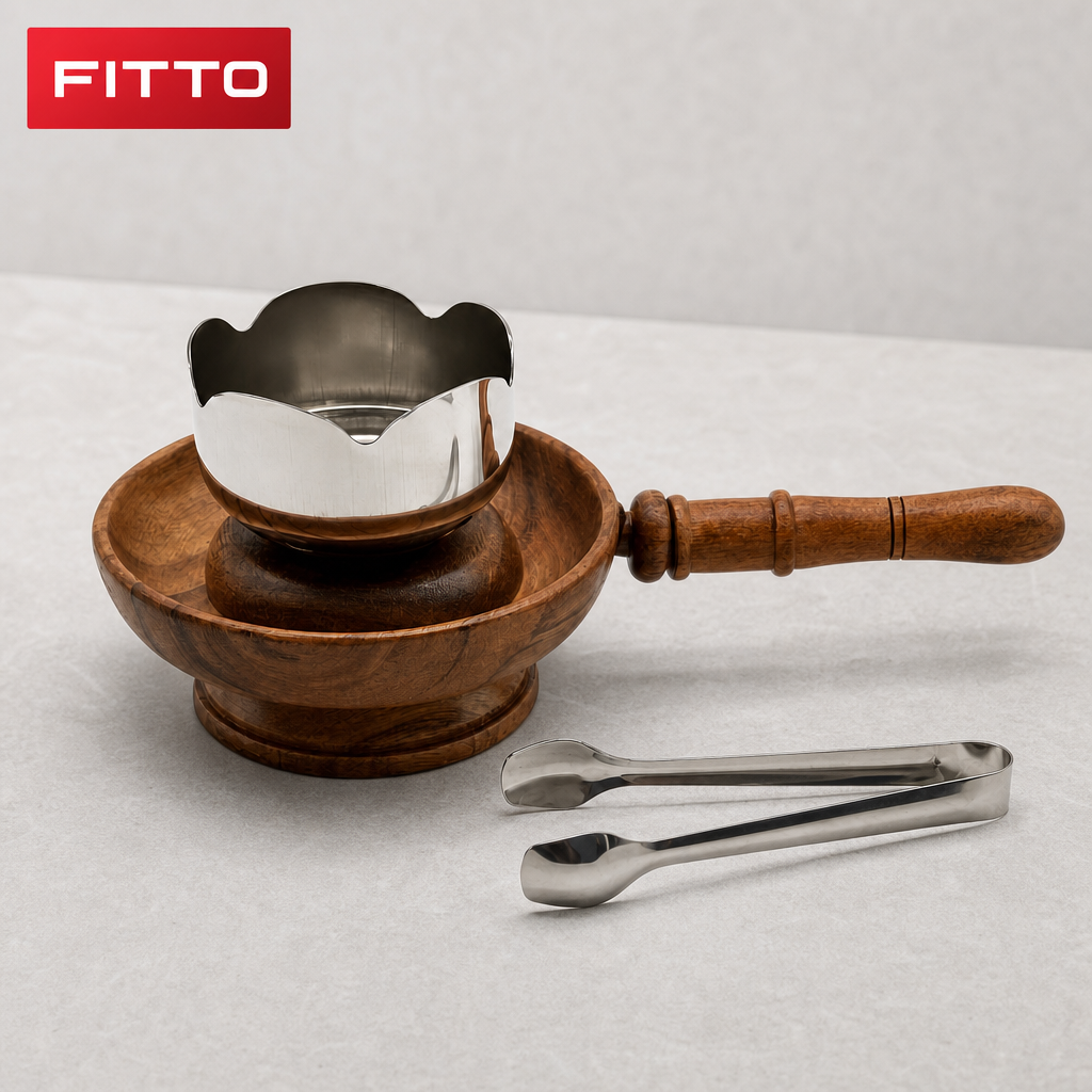72 Pieces Wooden Incense Burner with Handle, Metal Cup and Tongs, 8 Inch