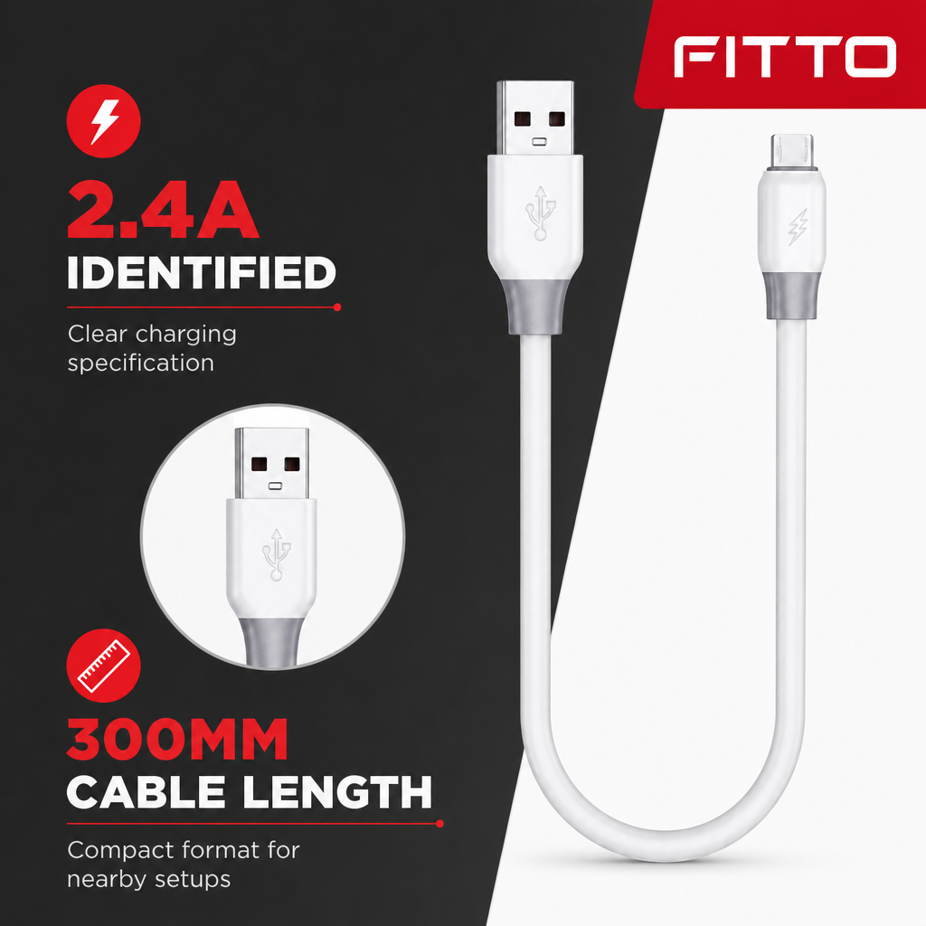 240 Pieces USB to Micro-USB Fast Charging Data Cable, 2.4A, 300mm