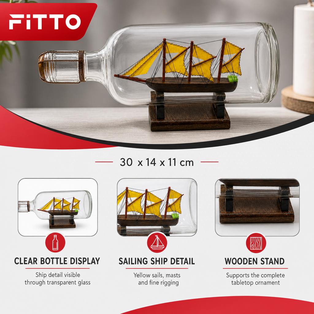 96 Pieces Decorative Ship in Glass Bottle Display Ornament with Wooden Stand, Nautical Table Decor
