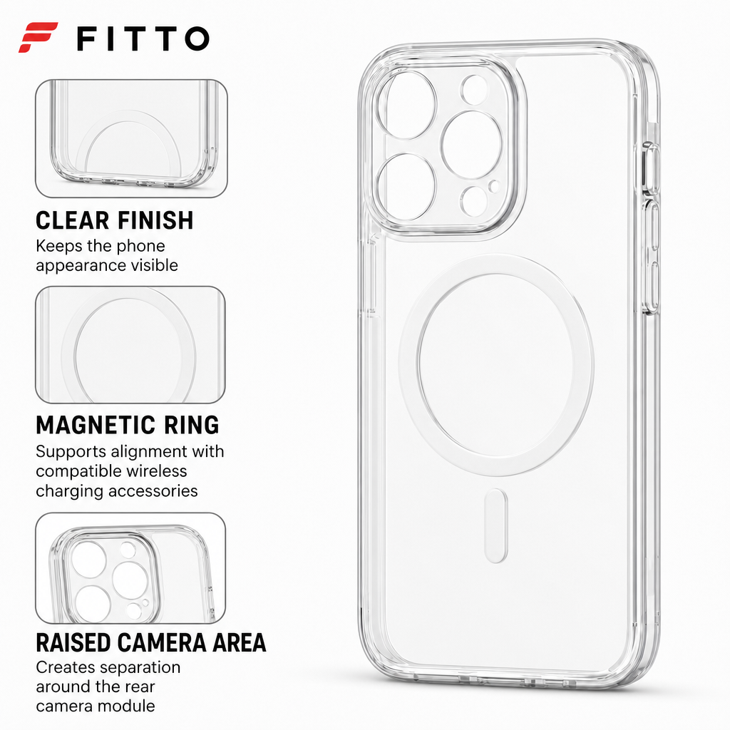 96 Pieces Crystal Clear Magnetic Phone Cases with Ring for Wireless Charging, Raised Camera Protection, iPhone 15 Pro