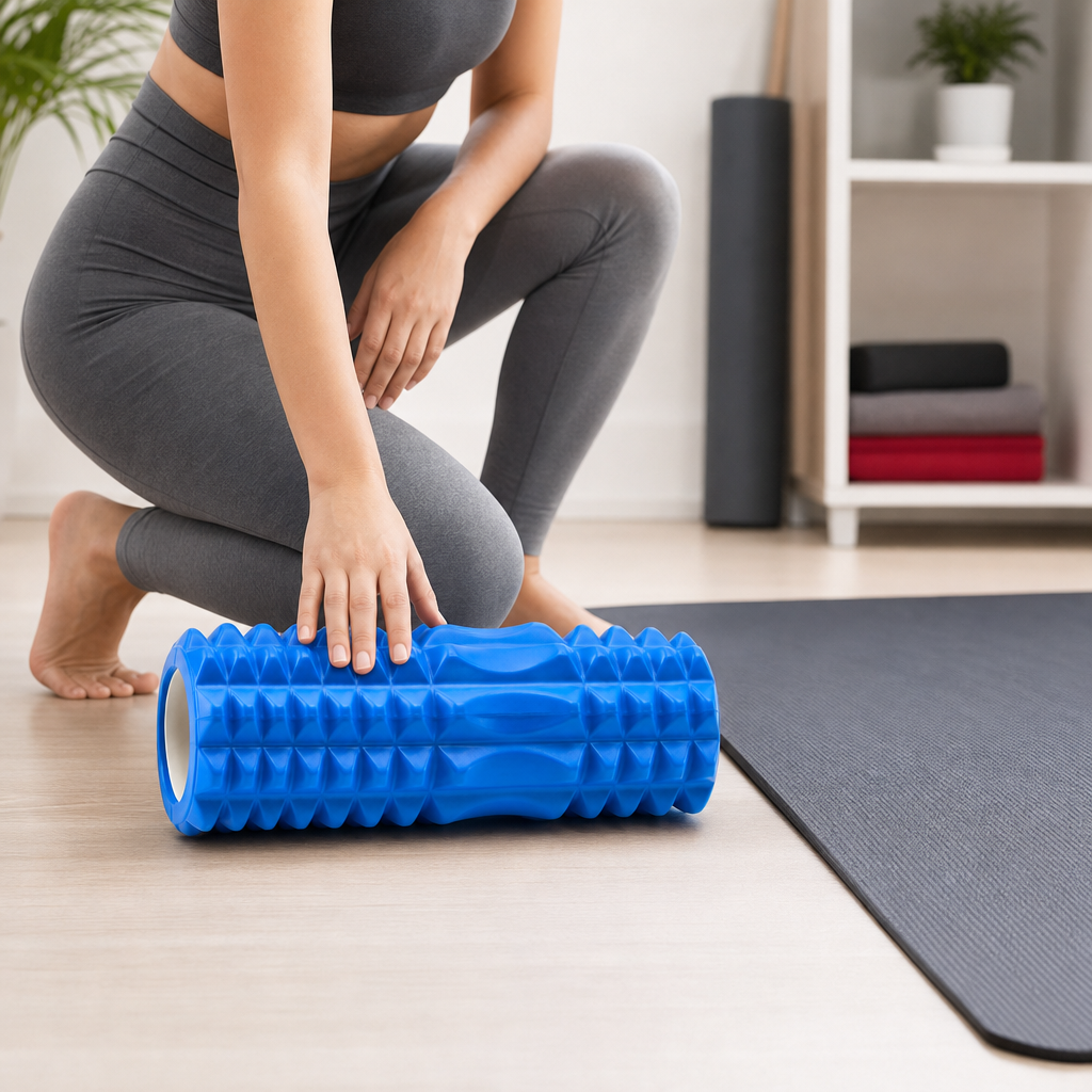 96 Pieces Textured Yoga Roller, 33 cm, Blue, Cylindrical Surface for Yoga and Stretching Routines