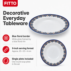 120 Pieces Melamine Soup Plate, 9 Inch, Round White Plate with Blue Floral Border