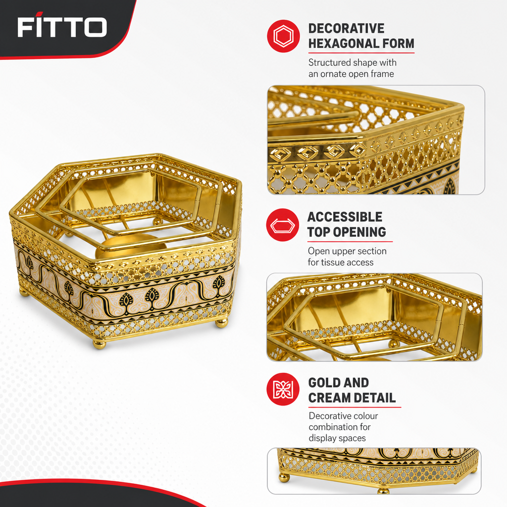 96 Pieces Decorative Hexagonal Tissue Box Holder, Gold and Cream, 1 Piece