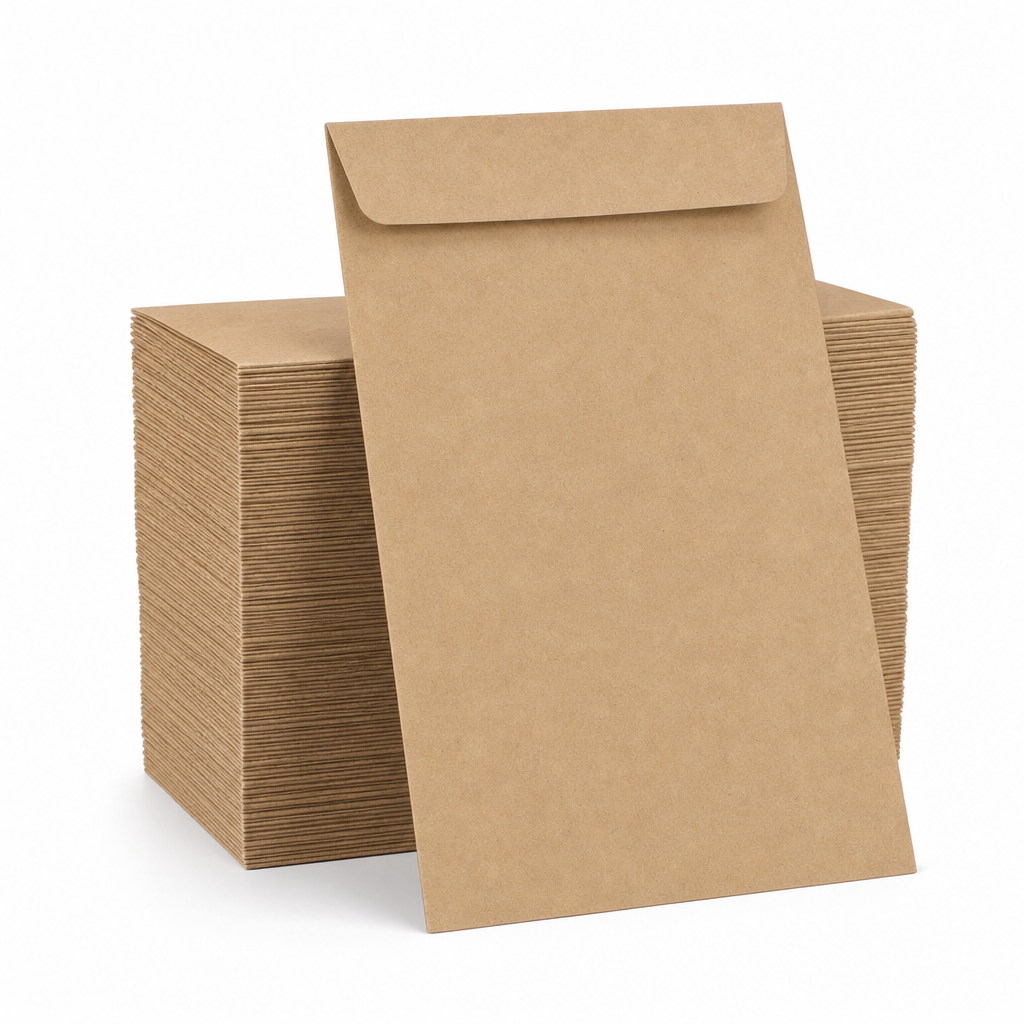 144 Pieces Brown Peel-and-Seal Envelopes, 9 x 4 in, 80 gsm, Pack of 50