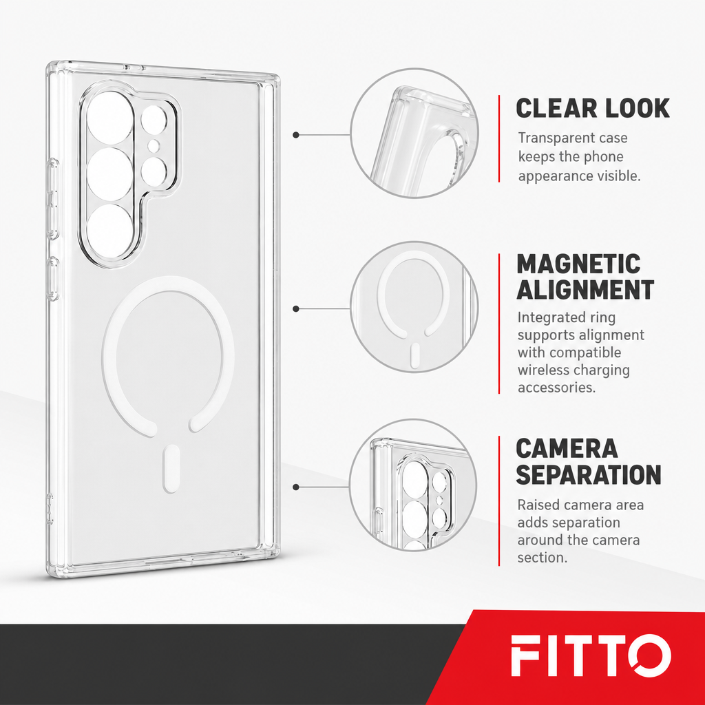 96 Pieces Crystal Clear Magnetic Phone Cases with Ring for Wireless Charging and Raised Camera Protection, S24 Ultra