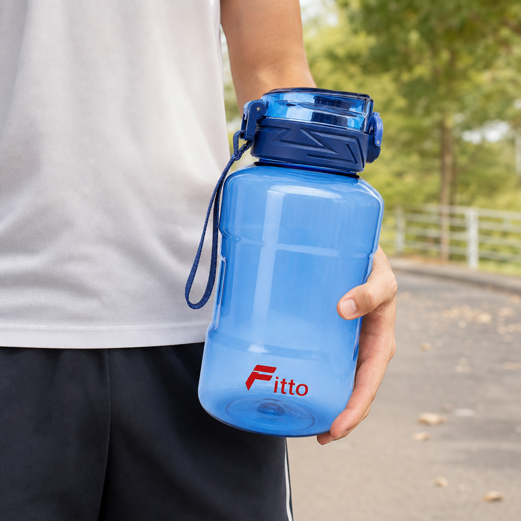96 Pieces 1400ml Water Bottle with Carry Strap, Blue Sports Hydration Bottle